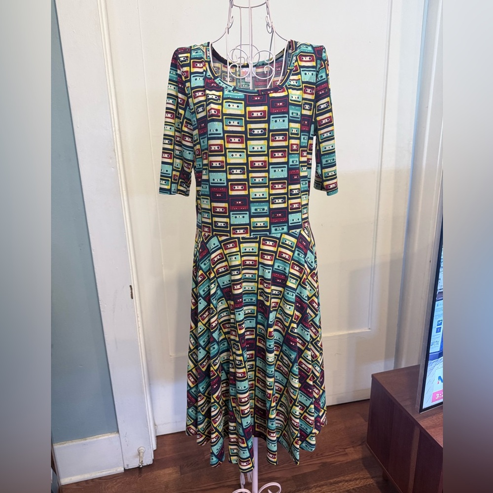 LuLaRoe Nicole Dress- MAJOR UNICORN 🦄 
80’s Cassette Tapes!
